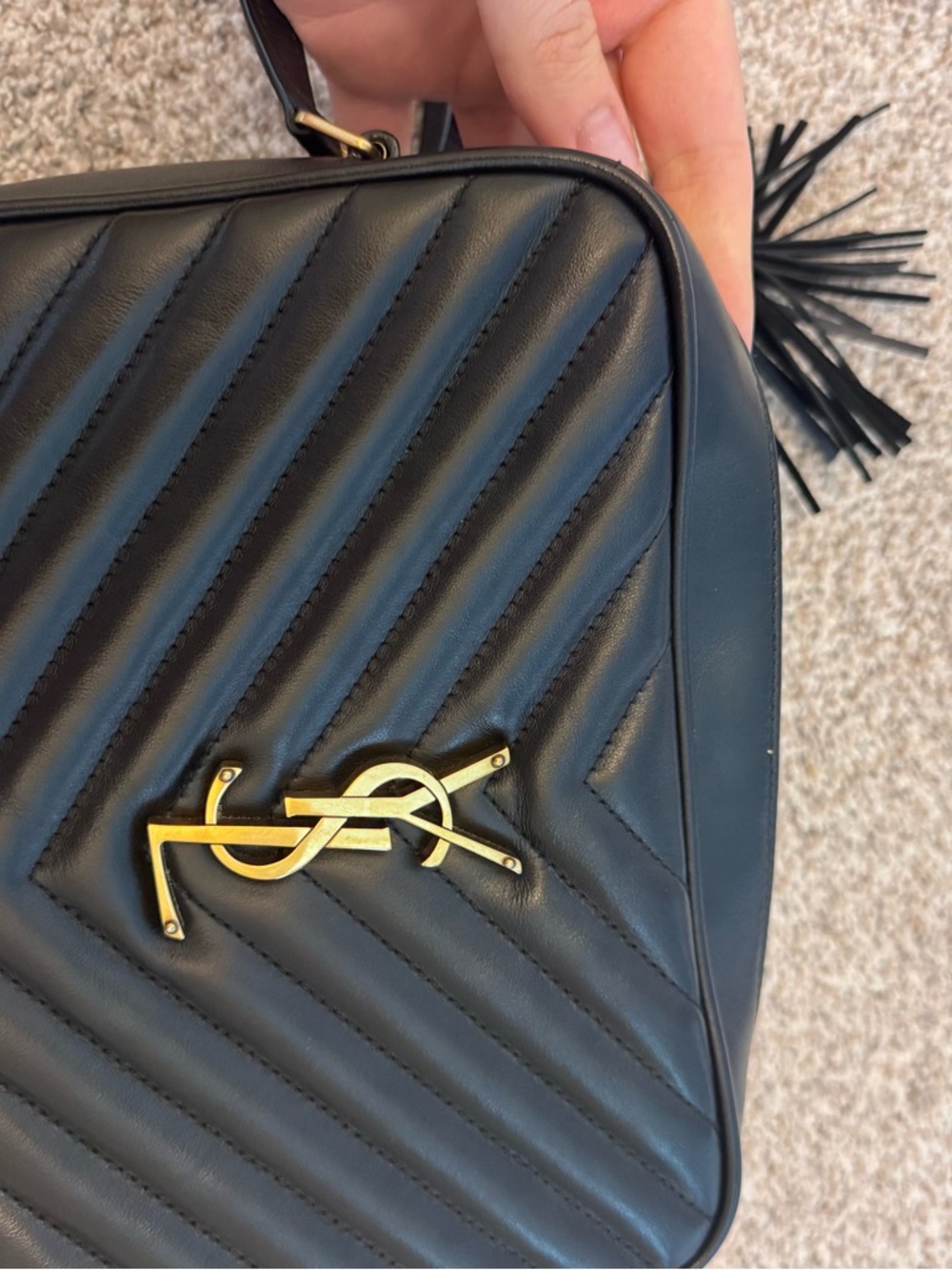 Yves Saint Laurent Black Quilted Leather Crossbody Camera Bag with Tassel - Picture 6 of 9